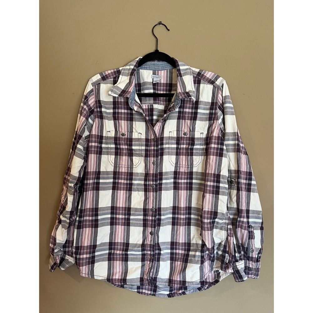 Carhartt Girls Large 12/14 Plaid Button Down Shirt Purple Pink 102262 501